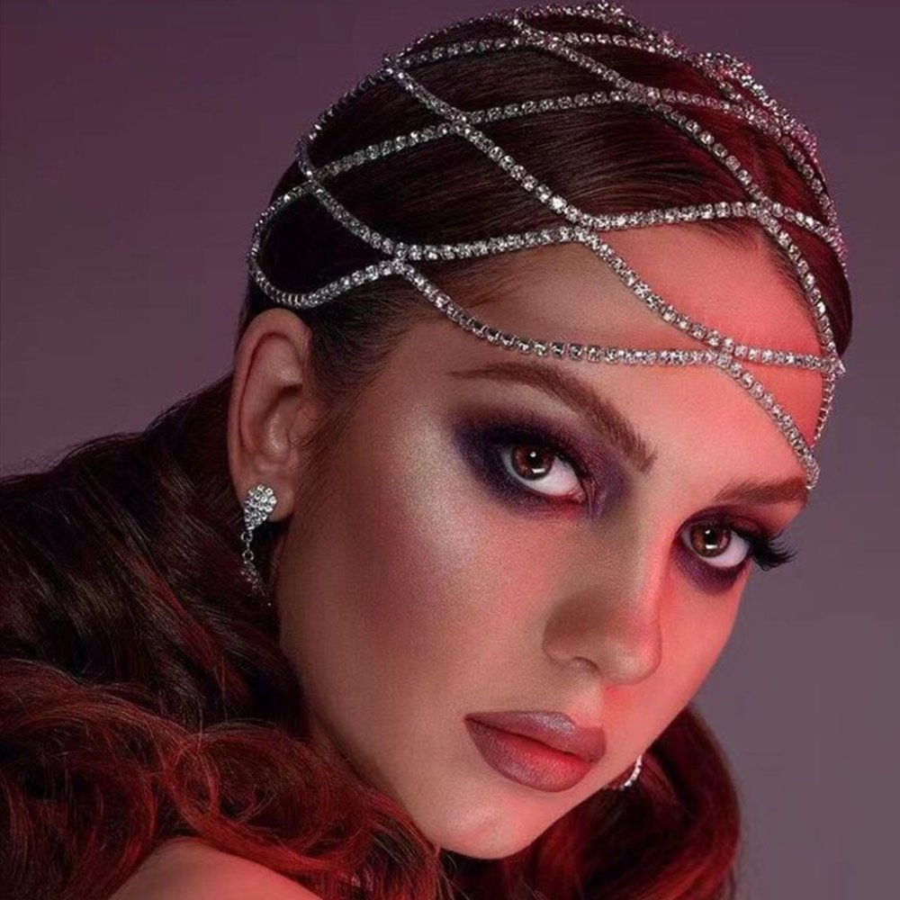 Multi-layer Mesh Bridal Headband Rhinestone Head Chain Hair Accessories - Picture 4 of 10